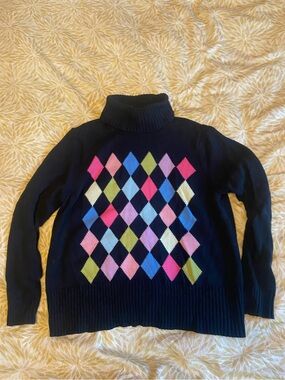 80sVillager Liz Claiborne Black Turtleneck Sweater with Colorful Argyle Diamonds